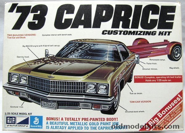 MPC 1/25 1973 Chevrolet Caprice 454 - Factory Painted Body - With Tilt Bed Trailer - Build as a Tow Car or Stock, 1-7304-250 plastic model kit